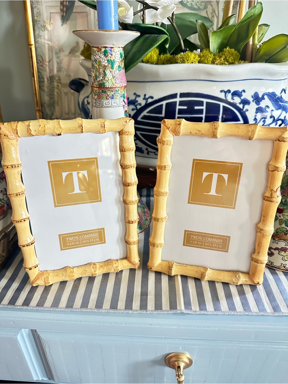 Two's Company Faux Bamboo Photo Frame Set in Yellow